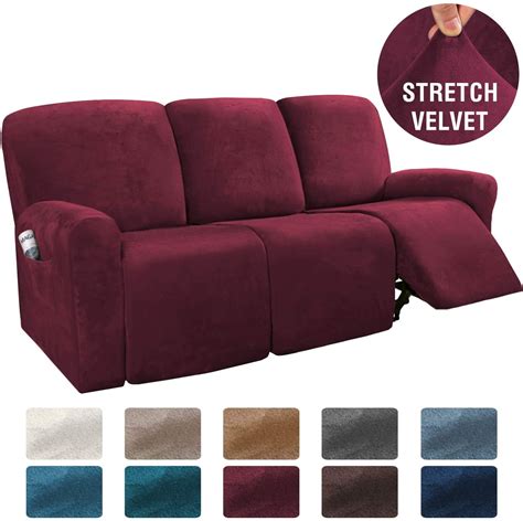 PrimeBeau 8-Pieces Recliner Cover 3 Cushion Sofa Velvet Stretch ...