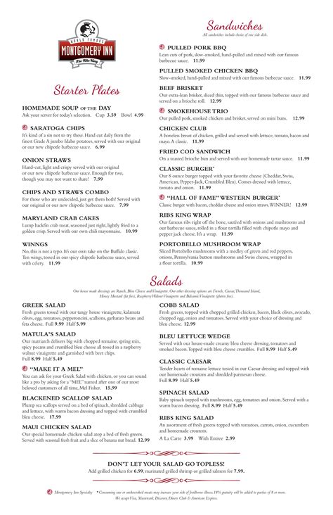 Menu at Montgomery Inn The Boathouse BBQ, Cincinnati, 925 Riverside Dr