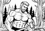 Strong Man Splits Logs With An Axe Free coloring Page sketch template