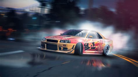 Nissan Skyline R34 Drift Wallpaper 4K