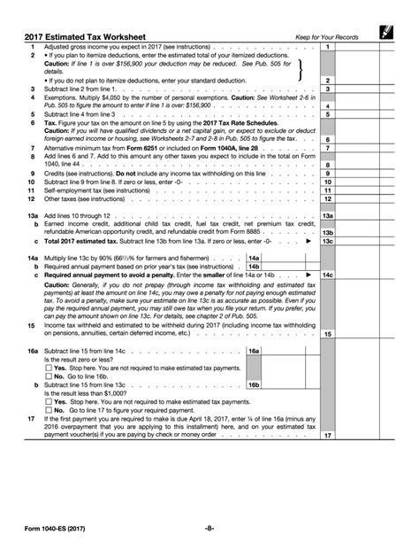 2017 Form IRS 1040-ES Fill Online, Printable, Fillable, Blank - pdfFiller