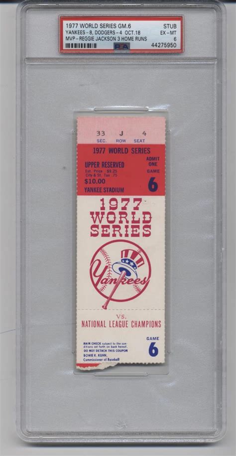 1977 World Series Game 6 Ticket Stub PSA 6 - Tickets From The Past