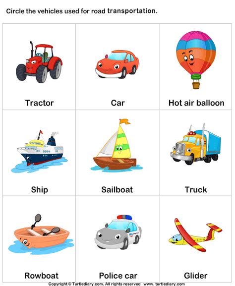 Different Modes of Transport | Turtle Diary Worksheet