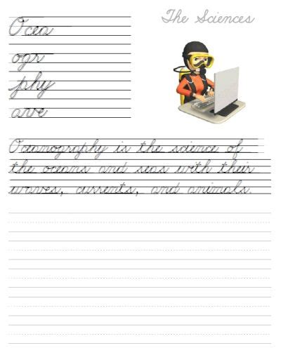 The Sciences intermediate cursive | Cursive handwriting worksheets, Handwriting worksheets ...