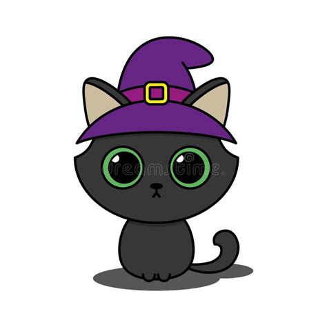 Un Gatito Negro Vestido Con Un Sombrero De Bruja Ilustración del Vector - Ilustración de ...