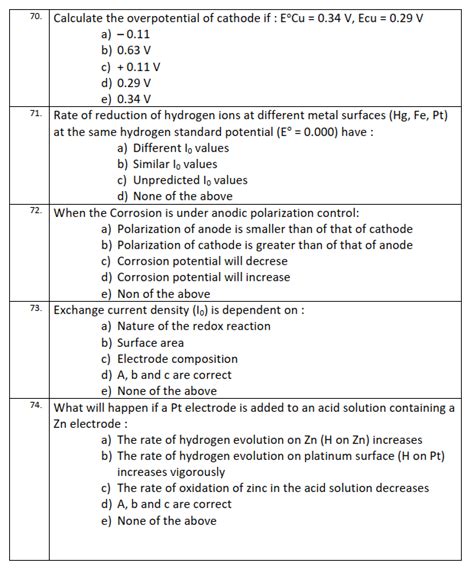 Solved 70. Calculate the overpotential of cathode if: E°Cu = | Chegg.com