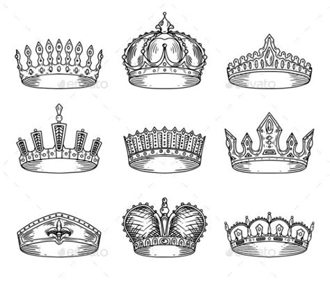 Set of Isolated Sketch for Crown or Tiaras | Crown art, Crown drawing, Tiara drawing