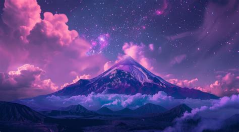 2960x1848 Resolution Purple Majestic Volcano Under Starry Night Sky ...