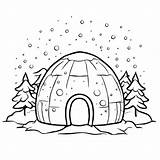 Download Winter Coloring Page With Igloo Trees And Snowflakes  sketch template