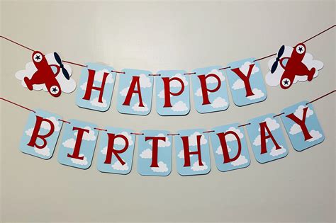 "AIRPLANE HAPPY BIRTHDAY BANNER *Pennants measure 4.5\" x 6\" *Letters popped up for added ...