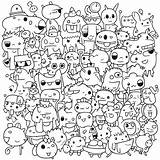 Doodle Coloring Page With A Lot Of Cartoons Outline Sketch Drawing  sketch template