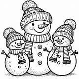 Three Snowmen with Scarf And Hat ️🧣🎩 Coloring Page sketch template