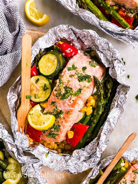 Summer Veggie Salmon Foil Packets (Grill or Oven!) - Savory Nothings