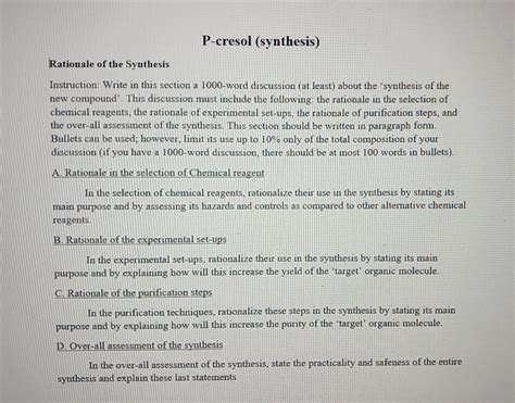 Solved P-cresol (synthesis) Rationale of the Synthesis | Chegg.com