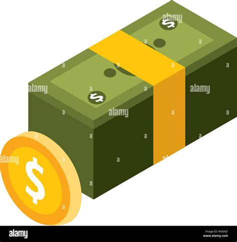 money bundle dollars banknote and coin isometric Stock Vector Image ...