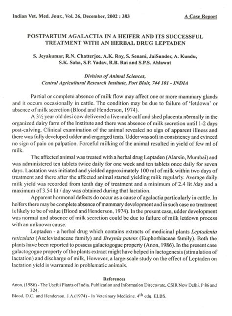 (PDF) Postpartum agalactia in a heifer and its successful treatment with an drug leptaden