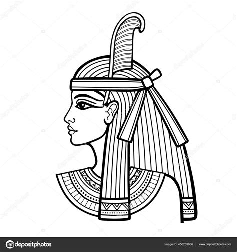 Animation Linear Portrait Beautiful Egyptian Woman Goddess Maat Profile View Stock Vector Image ...