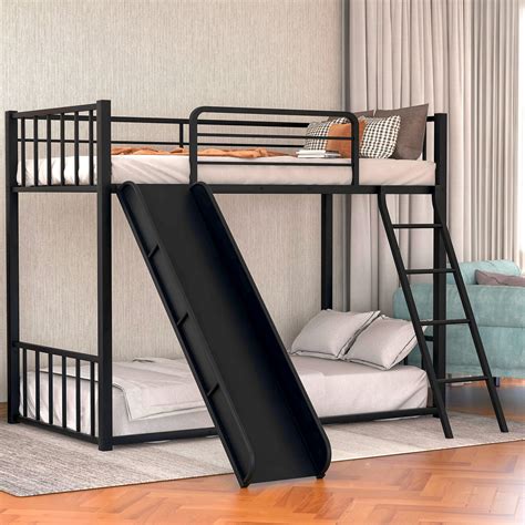 Black Bunk Bed Metal - 83 X63 X65 Sandy Black Metal Twin Xl Over Queen Bunk Bed Transitional ...