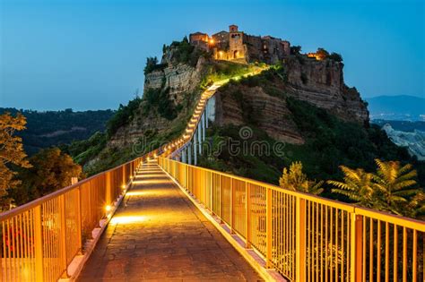 Night View of the Village of Civita Di Bagnoregio Stock Photo - Image ...