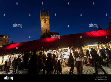 Old Town Square, Christmas market Prague, Czech Republic Stock Photo ...