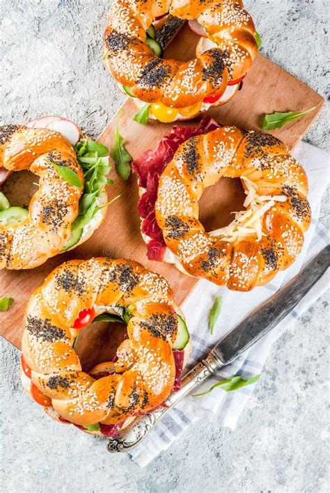 Variety of Homemade Bagels Sandwiches with Sesame and Poppy Seed Stock Photo - Image of healthy ...