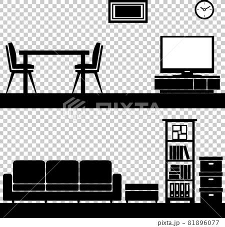 Furniture interior black and white silhouette... - Stock Illustration [81896077] - PIXTA