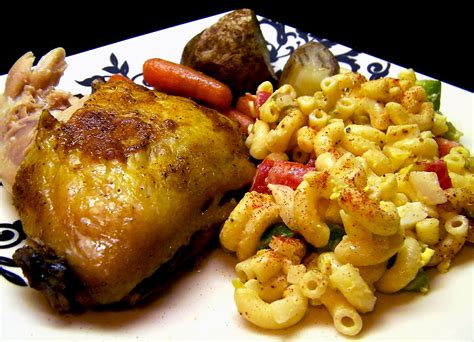 Oven Roasted Chicken Quarters with Macaroni Salad – $10 buck dinners!