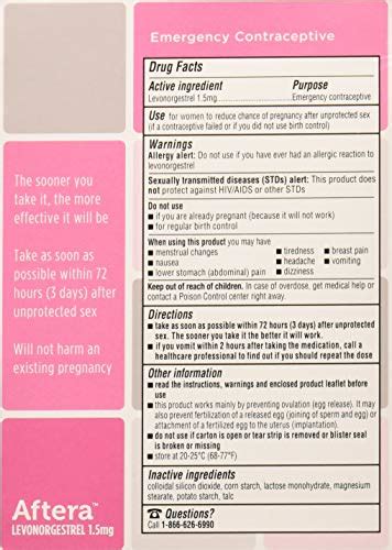 Aftera Levonogrestrel 1.5mg. Emergency Contraceptive. Compared to Plan ...