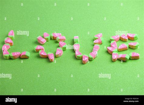 Colorful miniature marshmallows form love word Stock Photo - Alamy