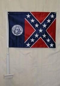 Old Georgia Flag for Auto, State of GA 1956 Double Sided Car Flag