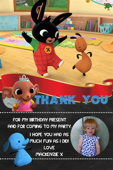 Personalised Photo Bing Bunny Sula Birthday Party Thank You Cards inc Envelopes | Bing bunny ...