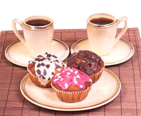 Cups Of Coffee And Muffins On A Plate Stock Photo - Image of background, studio: 30046354