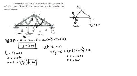 Determine the force in members EF, CF, and BC of the truss. - YouTube