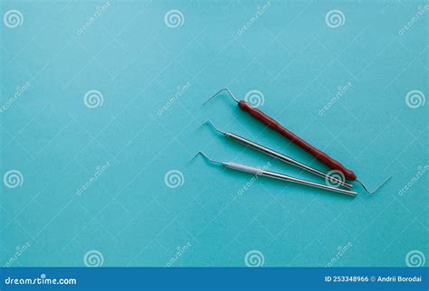 Set of Dental Probe for Periodontal Inspection on Blue Background. Stock Photo - Image of ...