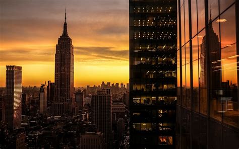 Download Skyscraper Sunset Cityscape Window Reflection Empire State Building Man Made New York ...