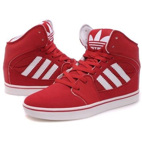 Adidas High Tops Red White found on Polyvore featuring polyvore, fashion, shoes, sneakers ...