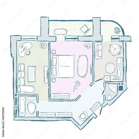 Sketch of design interior apartment, hand drawn Stock Vector | Adobe Stock