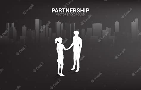 Premium Vector | Silhouette of businessman and businesswoman handshake ...