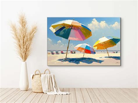 Beach Wall Art Colorful Beach Umbrellas Coastal Pop of - Etsy