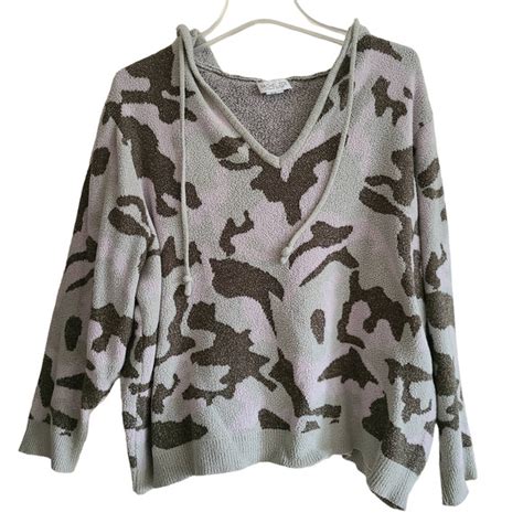 Rachel Zoe | Tops | Rachel Zoe Textured Cropped Boxy Green Pink Camo Hoodie Womens Lxl | Poshmark