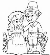 Pilgrim Couple For Thanksgiving Coloring Page Printable sketch template