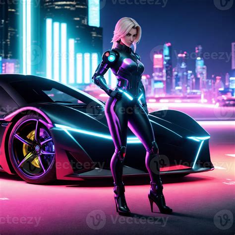 futuristic sci fi woman wearing armor suit with racing car, generative art by A.I. 21772739 ...