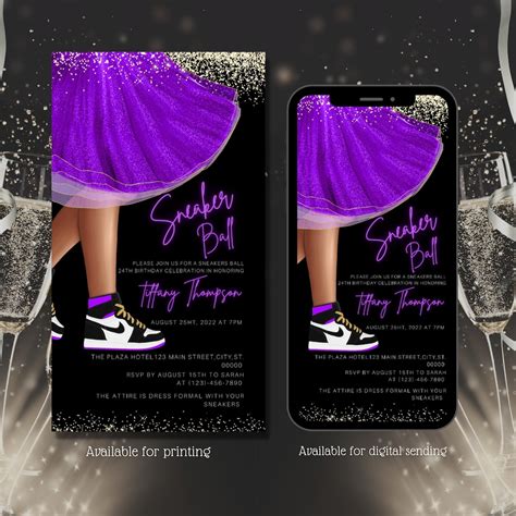 Digital Sneaker Ball Party Invitation, Birthday Invite, Sneaker Gala Invite, Purple, Any ...