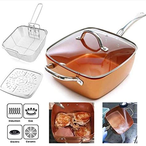 Red Copper Non-Stick Deep Square Frying Pan Set | Shopee Singapore