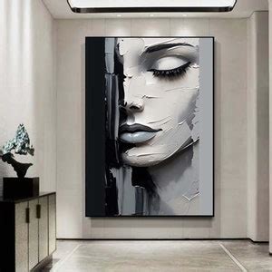 Sleeping Beauty Wall Art,abstract Face Painting,black and White Textured Painting, Palette Knife ...