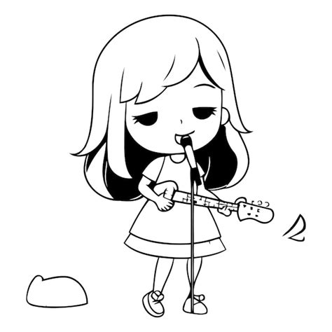 Premium Vector | Cute little girl playing the guitar and singing