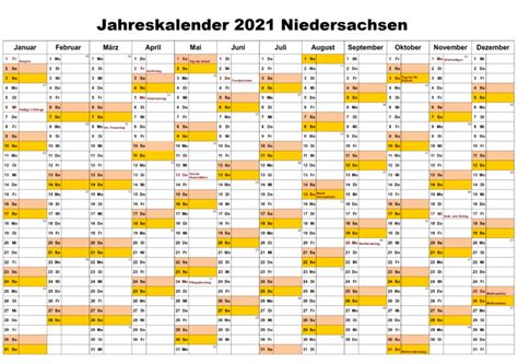 Jahreskalender 2021 Niedersachsen PDF | The Beste Kalender