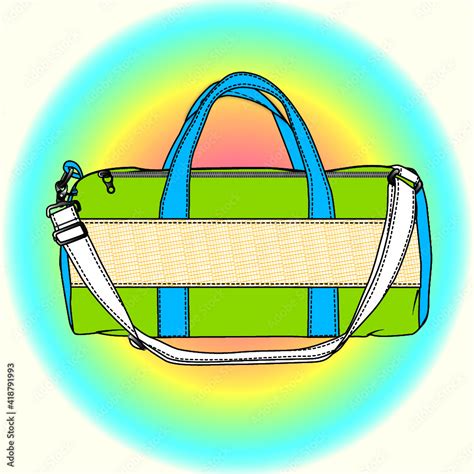 Customizable Fashion Duffle Bag Vector Illustration, Sports Bag Outline Template, Fashion Flats ...