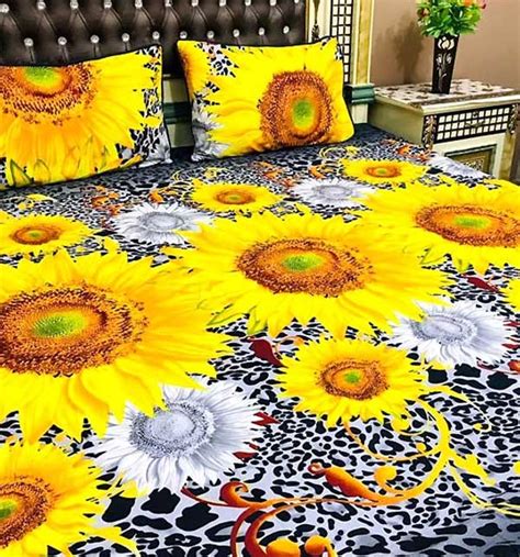 Sunflower King Size Crystal Cotton Bed Sheet with 2 Pillow Covers (BCP ...