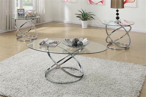 3 Piece Glass Coffee Table Set Silver Base Oval Top With Matching End Tables | Interior Design Ideas